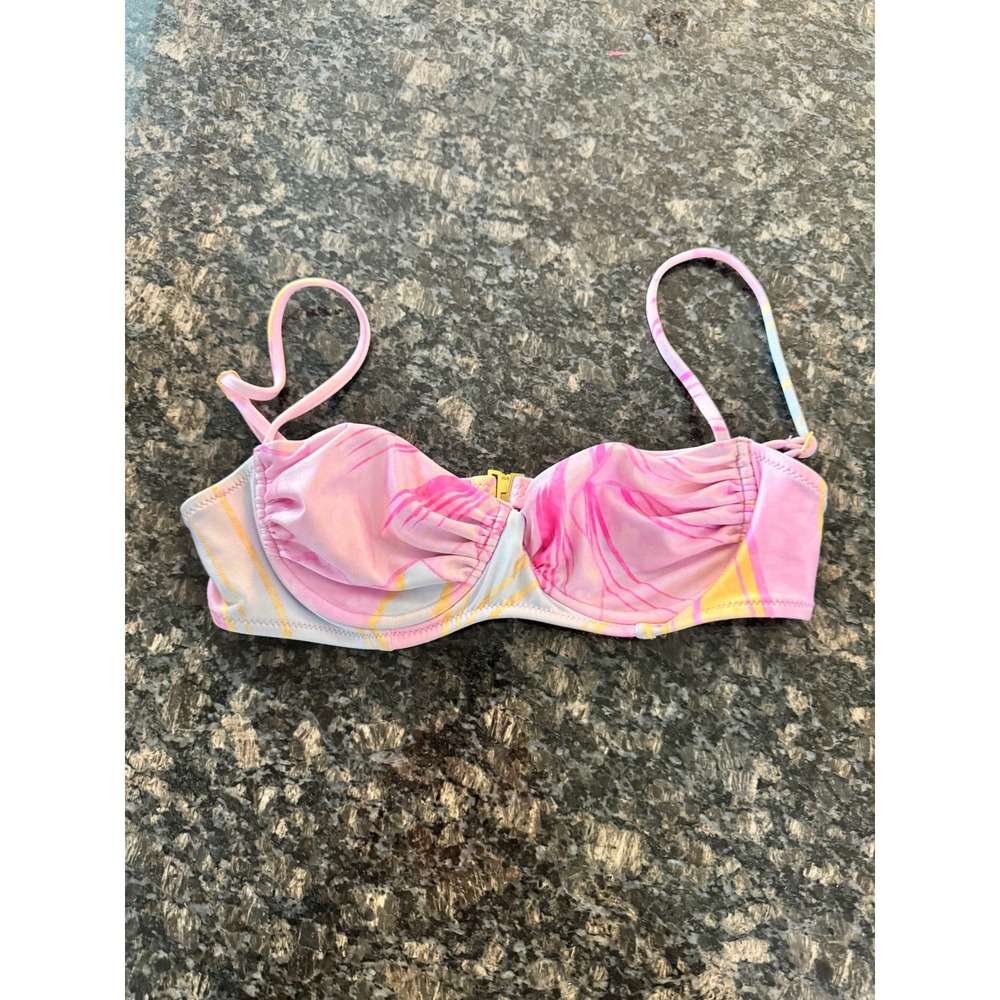 Oceanus Swimwear Pink‎ Yellow Abstract Palm Print Underwire Bikini Top Sm Italy